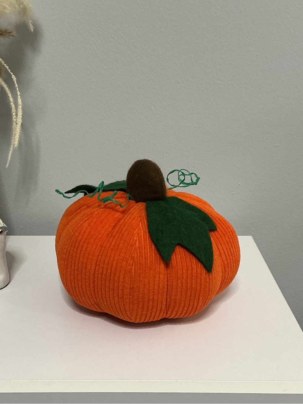 10” Corduroy Pumpkin Plush Decor – Fall Thanksgiving Halloween Accent